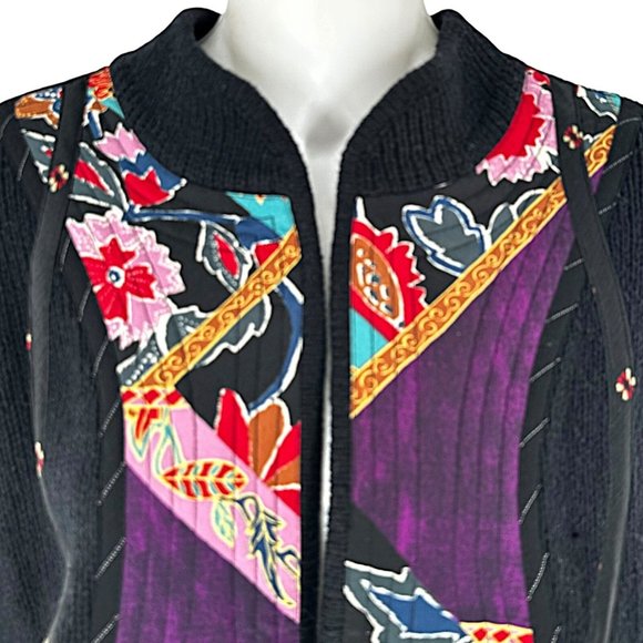 Koos of Course Black Silk/Wool Quilted Artsy Long Duster Cardigan Size L Sweater - Picture 3 of 6